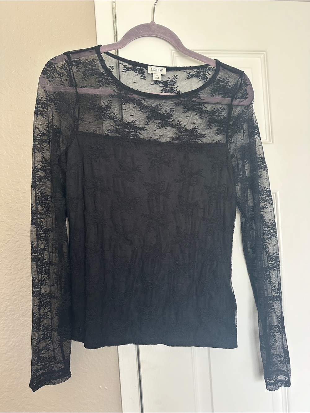 J. Crew Black Sheer Lace Long-Sleeve Top